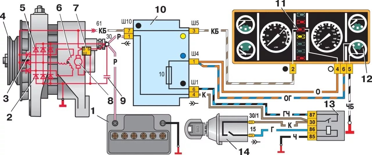 Общая схема электрооборудования ВАЗ 2104, 2107