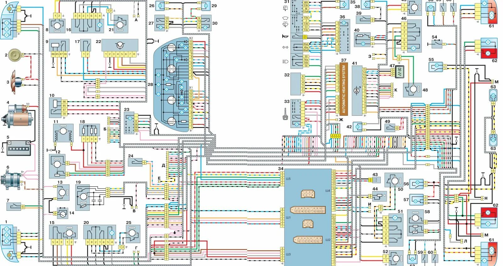 Подключение проводки ваз 2110 Схема электрооборудования автомобиля с кузовом "седан" (кроме узлов и деталей си