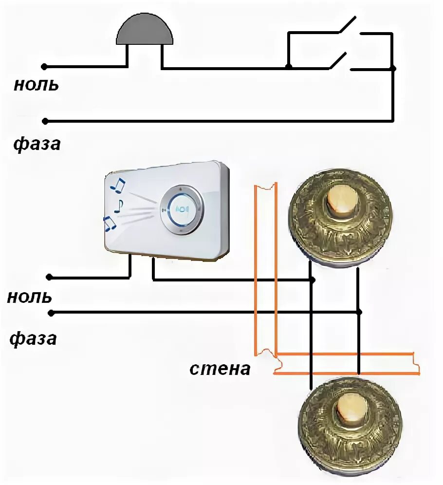 Подключение проводного звонка с кнопкой схема Схема подключения проводного дверного звонка Авторский блог Вадима Ковзунова