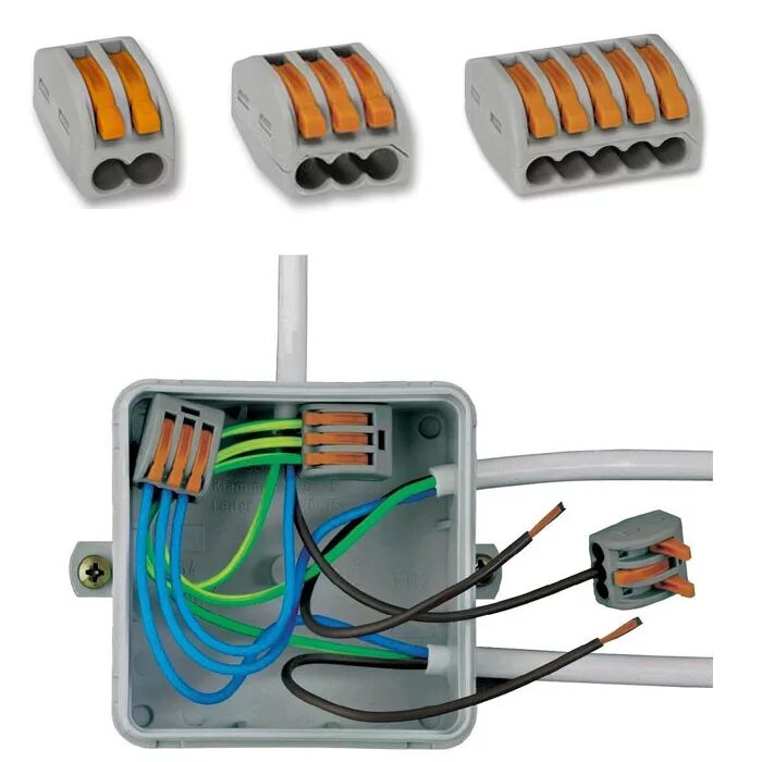 Подключение проводов через ваги Wago Connectors 222 Series 2 , 3 & 5 Port Lever Cage Clamp Terminal Blocks eBay