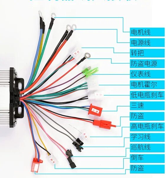 Подключение проводов электровелосипеда Электромобиль с аккумулятором, мотор, бесколлекторный универсальный контроллер, 