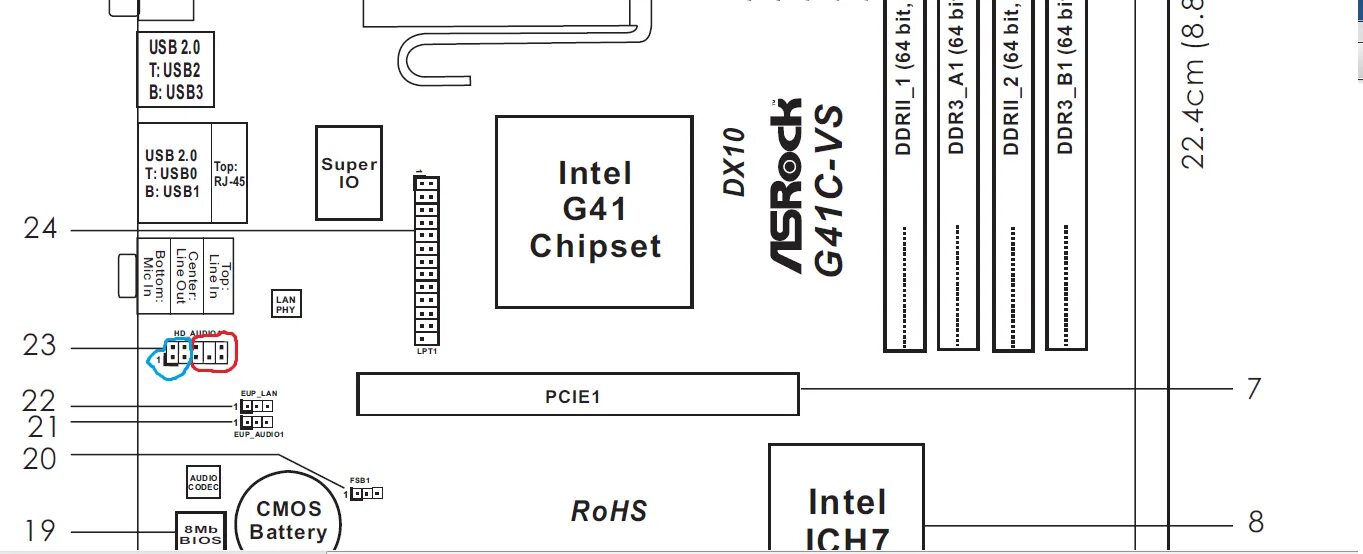 Подключение проводов к asrock ASRock G41C-VS - Przedni panel audio nie działa - elektroda.pl