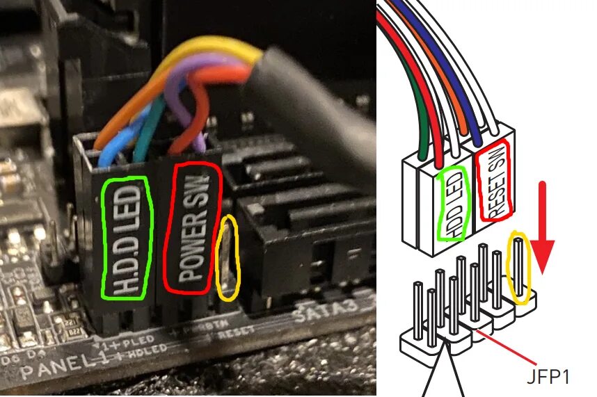 Подключение проводов к asrock Steadily Re-shoot Not complicated hdd led power sw reset sw Thunderstorm Moist n