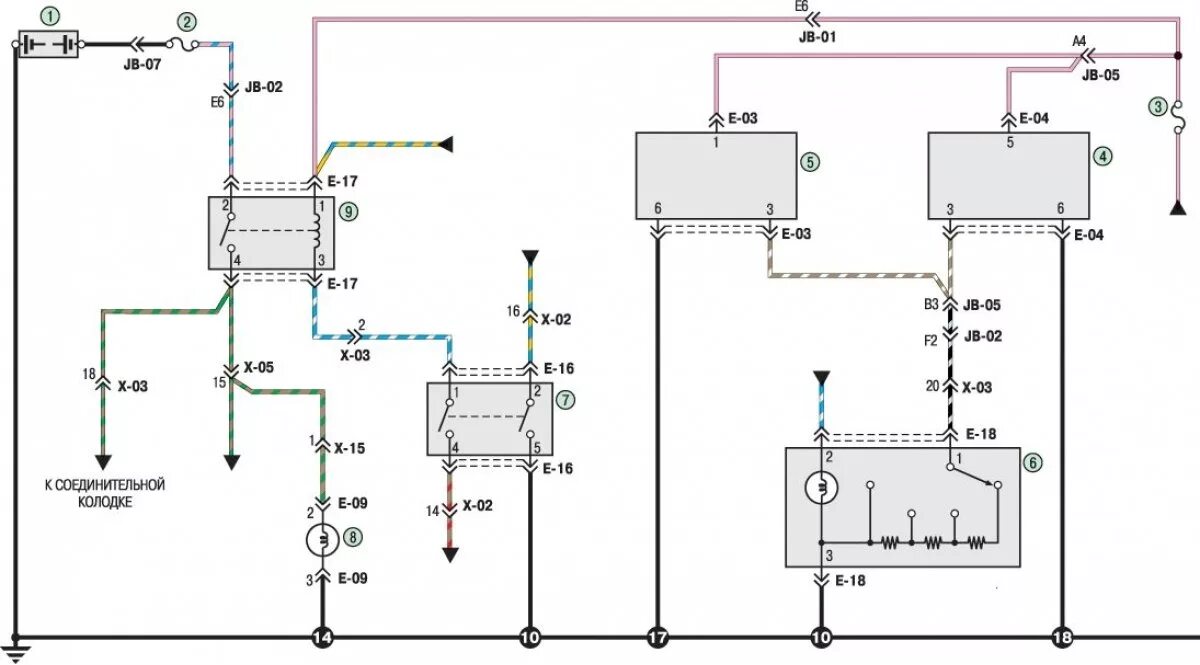 Подключение проводов киа спектра Scheme 7. Connections of the electrocorrector of headlights and rear fog lights 