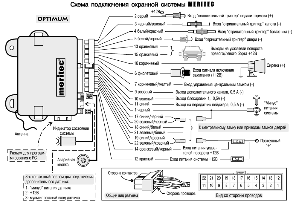 Подключение проводов сигнализации MERITEC схема сигнализации Сигнализация, Руководство пользователя, Схемотехника