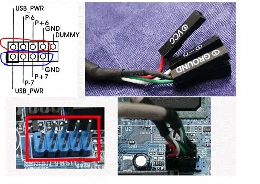 Подключение проводов usb к материнской плате Ответы Mail.ru: Куда подсоединить эти пины? Vcc data- и data+ gnd