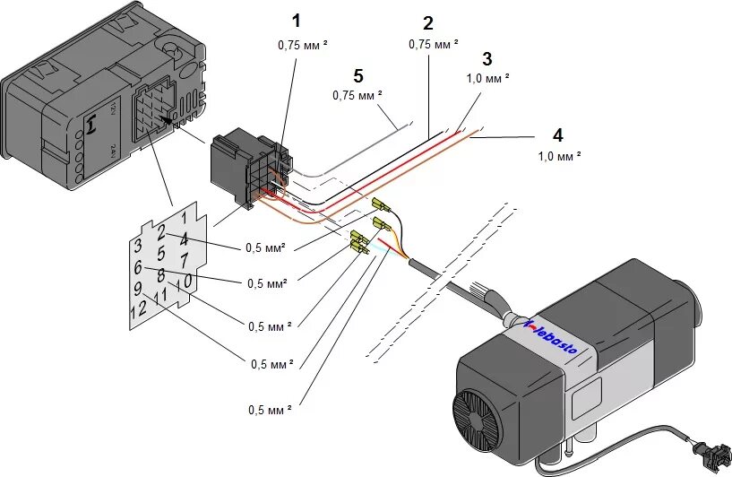 Подключение проводов вебасто Таймер-комби с регулятором 12/24В 221000304000