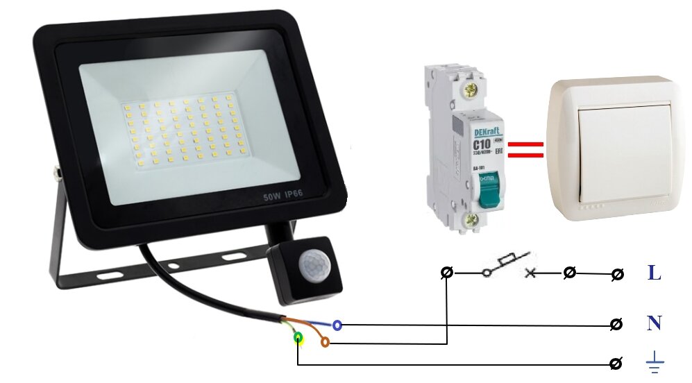Подключение прожектора к автомату Простые схемы подключения уличного прожектора Лампа Электрика Дзен