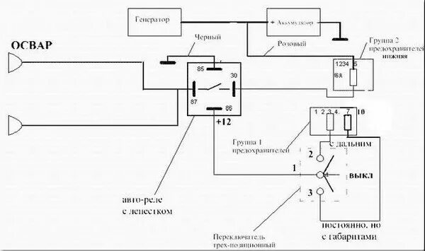 Подключение птф через реле нива Ответы Mail.ru: Схема противотуманных фар