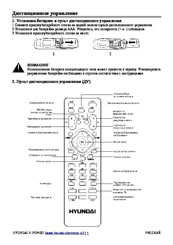 Подключение пульта к телевизору hyundai Инструкция Hyundai - H-PDP4201 - стр. 11