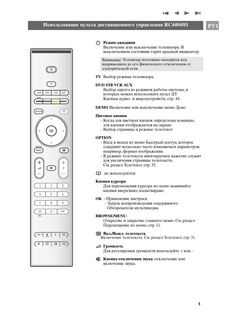 Подключение пульта к телевизору philips Использование пульта дистанционного управления, Rc4404/01 Инструкция по эксплуат