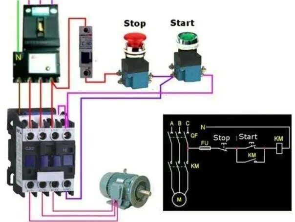 Подключение пускателя через кнопку 220 вольт Друзья подскажите, есть станок заточной из СССР 0,75квт, 2820 об/мин, 220/380v (
