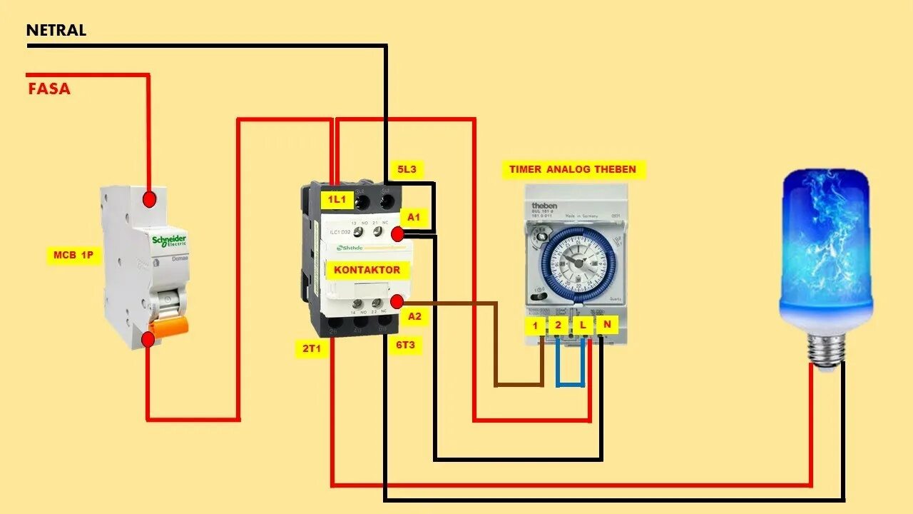 Подключение пускателя к реле времени CARA MEMASANG TIMER ANALOG THEBEN DENGAN MENGGUNAKAN KONTAKTOR - YouTube