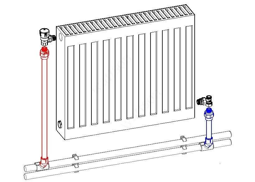 Подключение радиатора отопления угловыми кранами Нижнее подключение радиаторов отопления - схемы, пошаговые инструкции