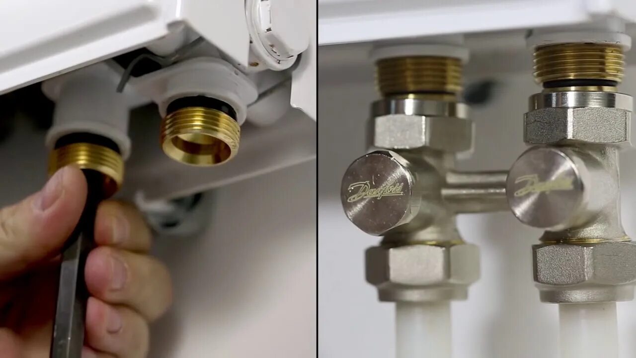 Подключение радиатора отопления угловыми кранами Installation of Danfoss radiator thermostat RAS-C bottom connection - YouTube