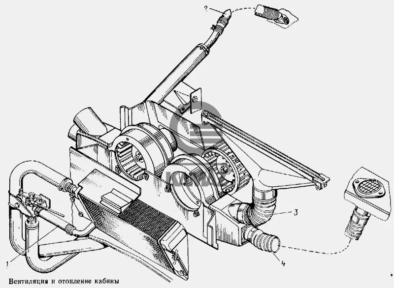 Подключение радиатора печки камаз Вентиляция и отопление кабины для автомобиля КАМАЗ 5315, 4 дет.