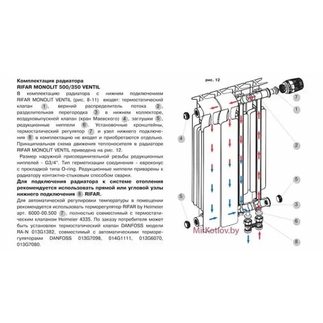 Подключение радиаторов отопления рифар монолит 500 Биметаллический радиатор Rifar Monolit 500 (10 секций) купить в Минске - цены, х
