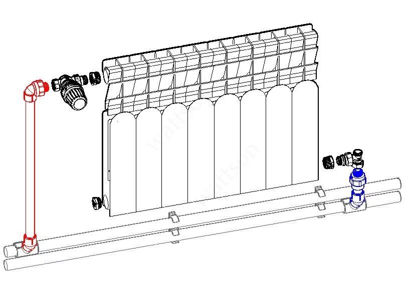 Подключение радиаторов отопления схемы обвязки монтаж WATTSON AL радиатор 350 080 08,PPR,открытый монтаж,термостатика, купить, цена, о