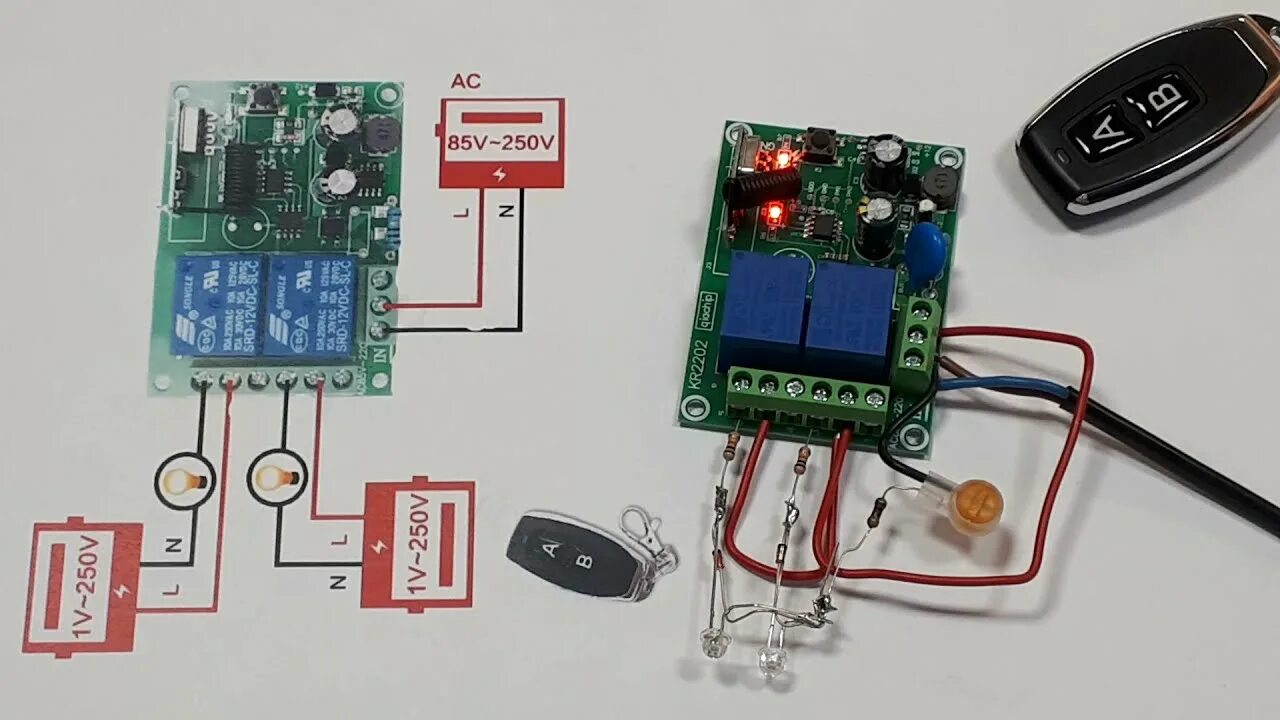 Подключение радиоуправляемого реле Двухканальное радиореле KR2202 (220 вольт) не для ворот! - YouTube