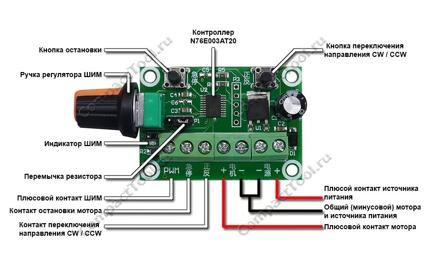 Подключение регулятора скорости к двигателю Регулятор оборотов N76E003AT20 трёхфазного мотора ШИМ 6-30В 2А купить оптом и в 