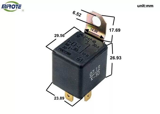 Подключение реле 75.3777 10 Relay 75.3777-10 / 90.3747-10 LADA relay 4 pin 30 amp 12Volt