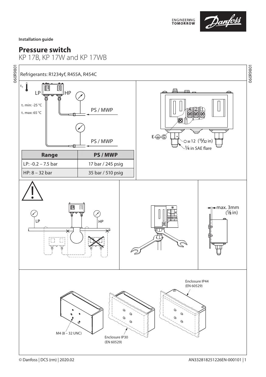 Подключение реле danfoss Danfoss KP17B Pressure switch KP 17B, KP 17W and KP 17WB Installation Guide Manu