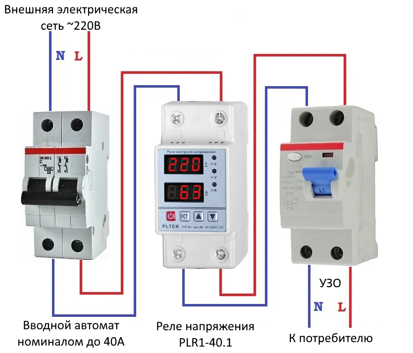 Подключение реле фаз Реле контроля напряжения, 40А, 1 фаза - купить в интернет-магазине по низкой цен