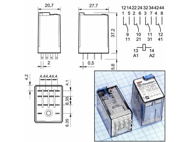 Подключение реле финдер Купить Реле 24VDC 553490240074 4C 7A/250VAC Finder в Великом Новгороде