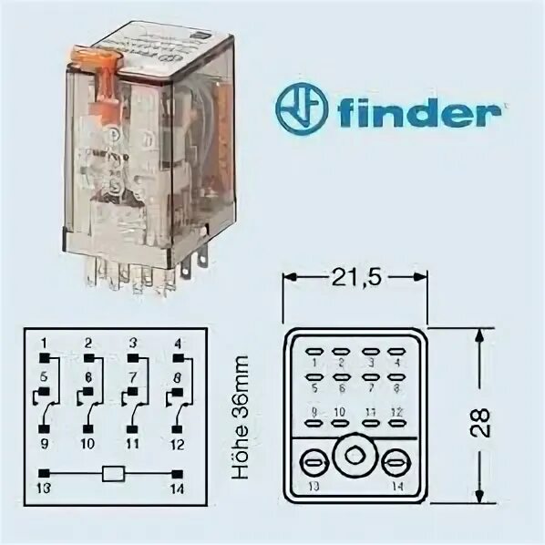 Подключение реле финдер Finder схема подключения