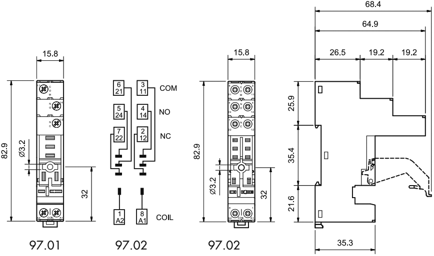 Подключение реле финдер 97.01SPA FINDER - Socket PIN: 5; 16A; 250VAC; 097.01,097.71; Mounting: DIN; -40 