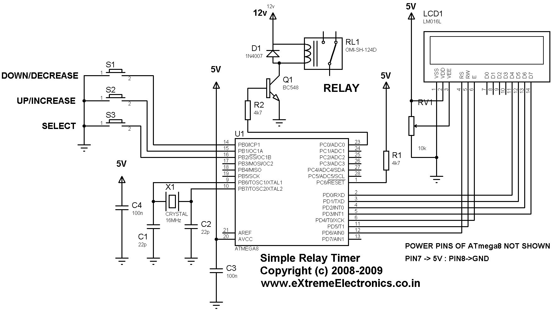 Подключение реле к микроконтроллеру Relay Timer with ATmega8 AVR MCU under Repository-circuits -26836- : Next.gr