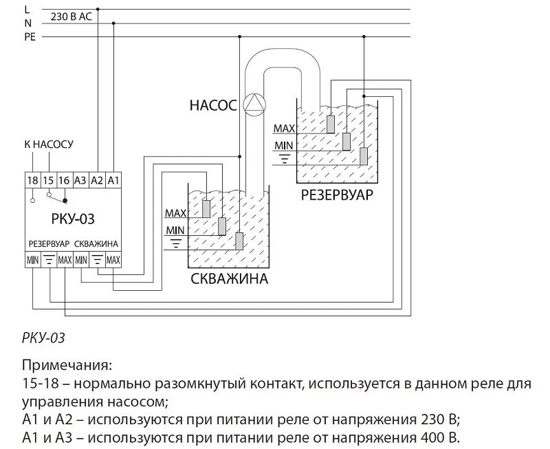 Подключение реле контроля уровня жидкости ДКУ-01х3 датчики контроля уровня для РКУ (3 шт.) TDM