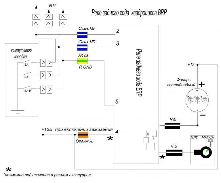 Подключение реле квадроцикл схема подключения Подключение фары заднего хода на квадроцикл своими руками