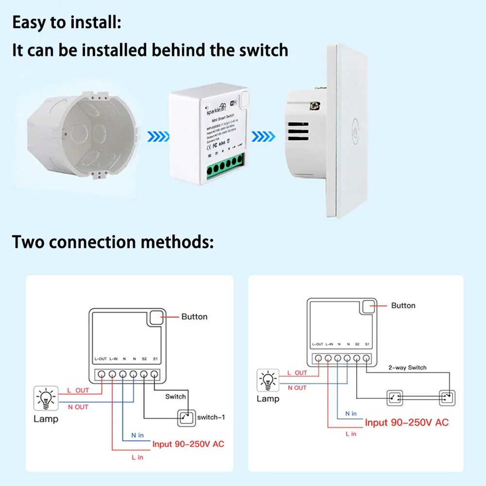 Подключение реле mini smart switch Смарт-переключатель Tuya zigbee 3,0, 16 А, с поддержкой Alexa и Google Assistant