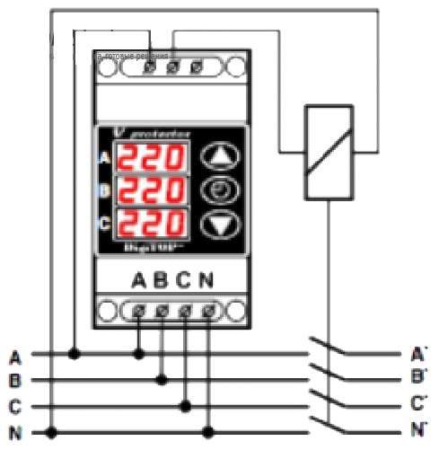 Подключение реле напряжения 380в Vp-380V