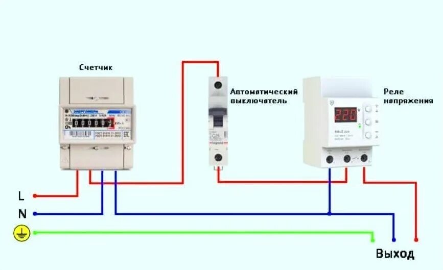 Подключение реле напряжения и дифавтомата Принцип работы реле контроля напряжения (РНК)