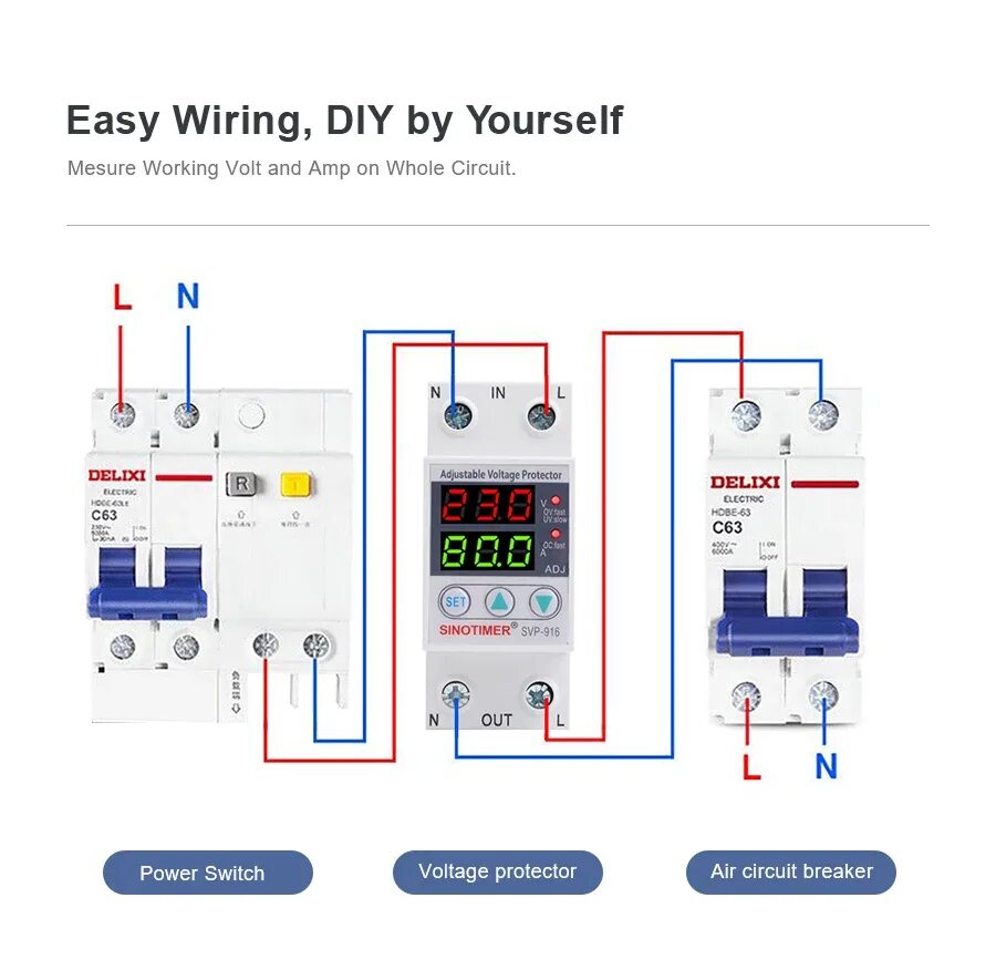 Подключение реле напряжения и тока Factory Direct Svp912-40a Overvoltage Protection 220v With Voltage Display Autom