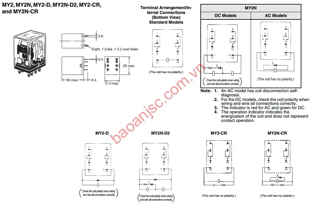 Подключение реле омрон Omron relay MY2 series - baoanjsc.com.vn