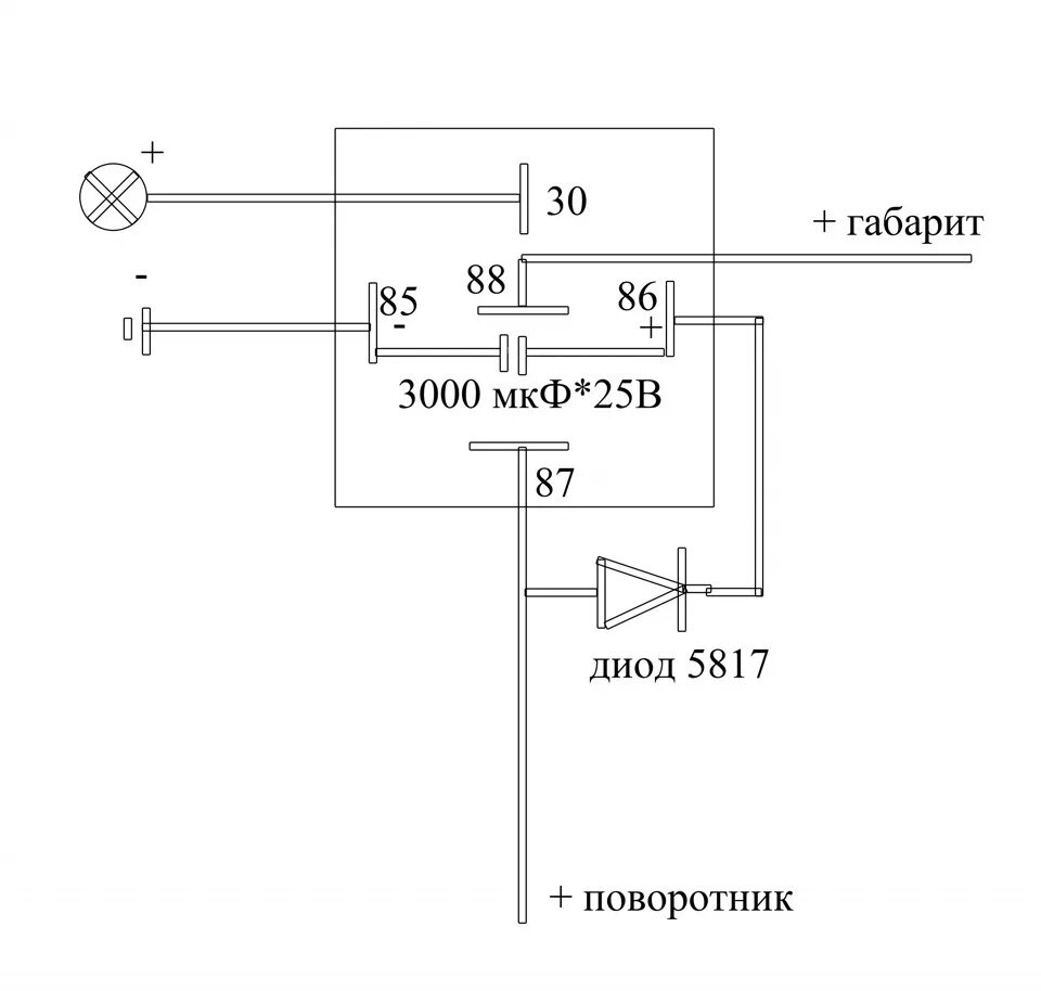 Подключение реле поворотов 5 контактов схема Американки через реле и 2-х контактную лампу. Габариты - рыжики. SE заглушки - L