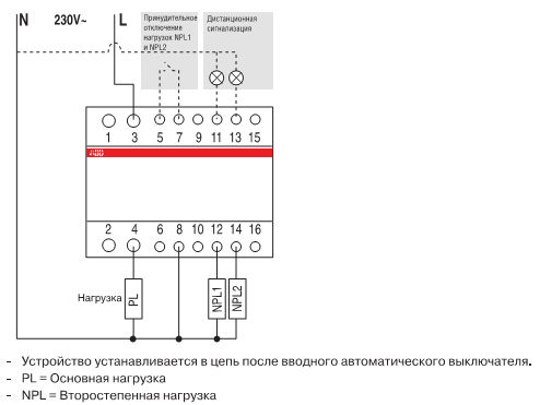 Подключение реле приоритета Реле управления нагрузкой ABB LSS1/2