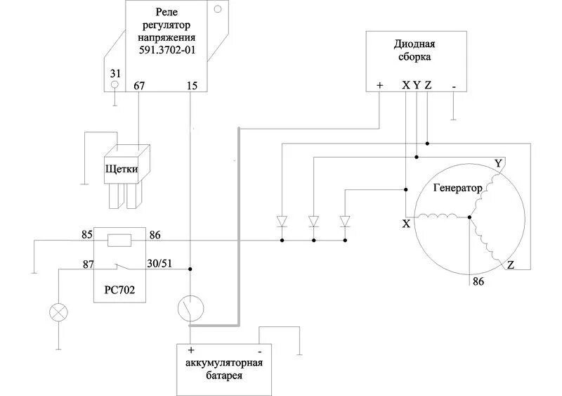Подключение реле регулятора 3702 Диодный мост