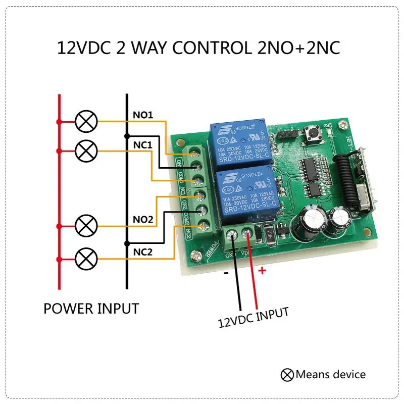 Подключение реле с пультом 433Mhz wireless remote universal relay receiver module 2 way control 2NO+2NC RF 