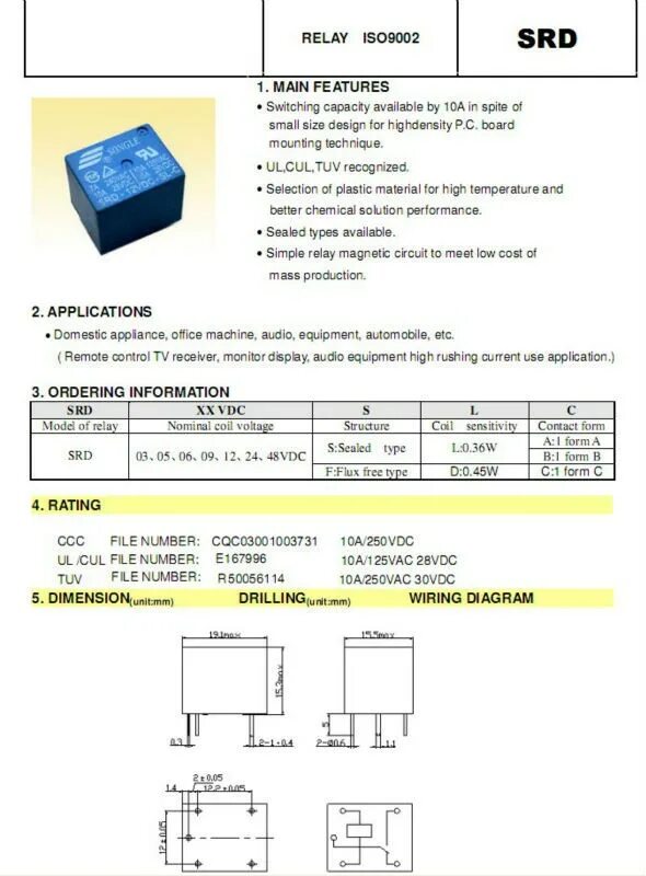 Подключение реле srd 12vdc sl c SRD-6VDC-SL-C Songle Relè T73-6V 5 pines - Arduiner - Arduino Components Shop