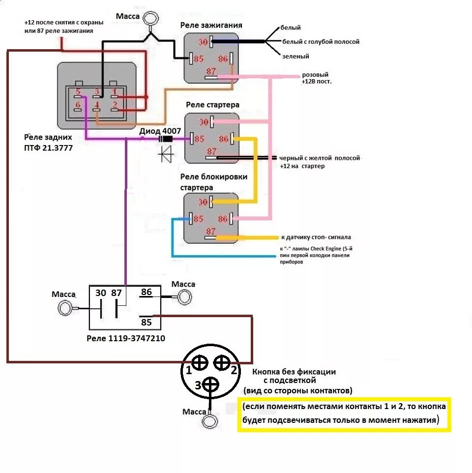 Подключение реле стартера урал Схема блокировки реле блокировки стартера
