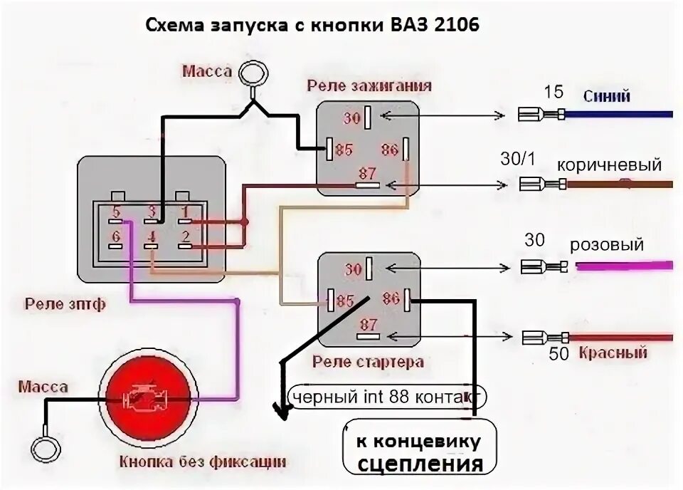 Подключение реле стартера ваз 2106 Включить зажигание с кнопкой старт