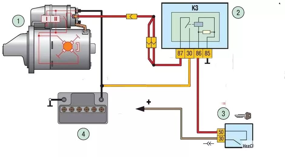Схема подключения стартера 35.3708 ВАЗ 2105, 2107