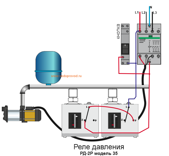 Подключение реле сухого хода к гидроаккумулятору Подключение реле давления к насосу
