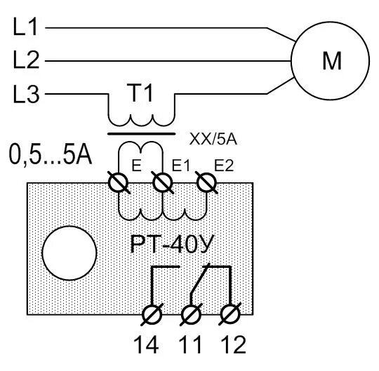 Подключение реле тока Current control relay universal RT-40U Электротехническая Компания Меандр