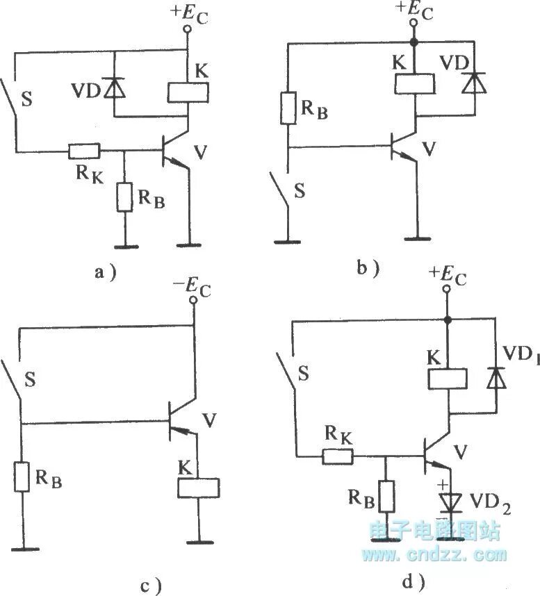 Подключение реле транзистором Common transistor electronic relay for controlling base - Control_Circuit - Circ