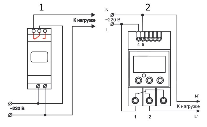Подключение реле времени Реле времени ПРВ-2с, ПРВ-2н, ПРВ-5с, ПРВ-5н
